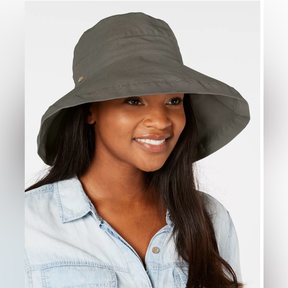 NEW Scala Adjustable Cotton Bucket Sun Hat Big Brim Packable UPF 50+ Brown